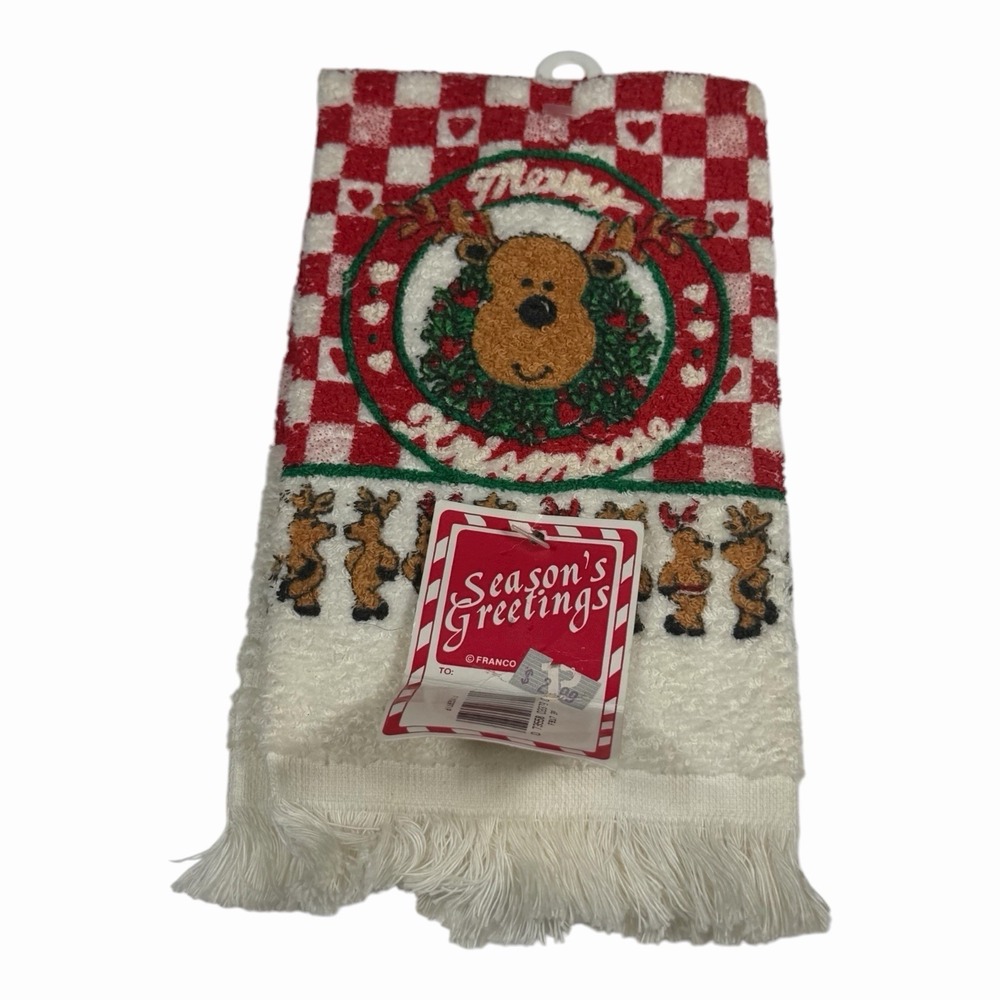 NOS Vintage Season's Greetings Franco Reindeer Christmas Hand Towel Kitchen